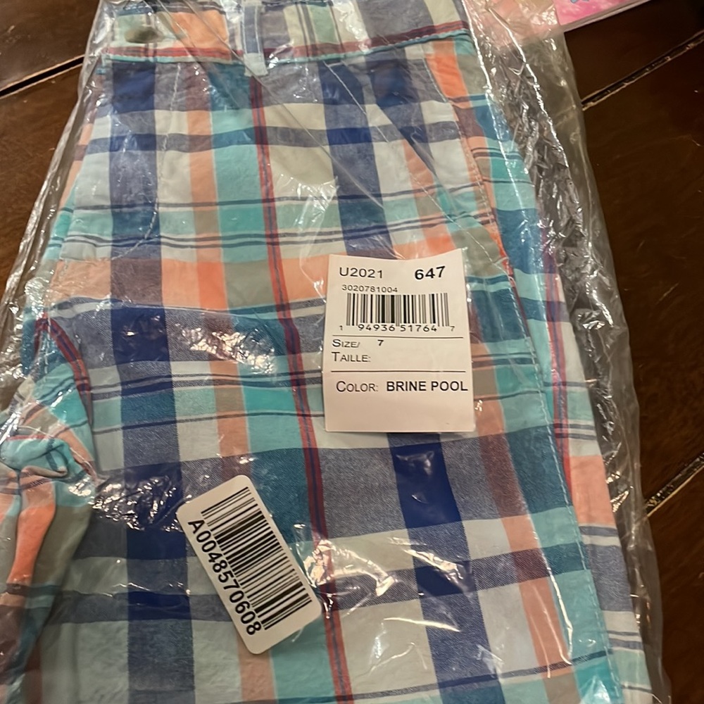 Boys Plaid Chino Shorts - Brine Pool